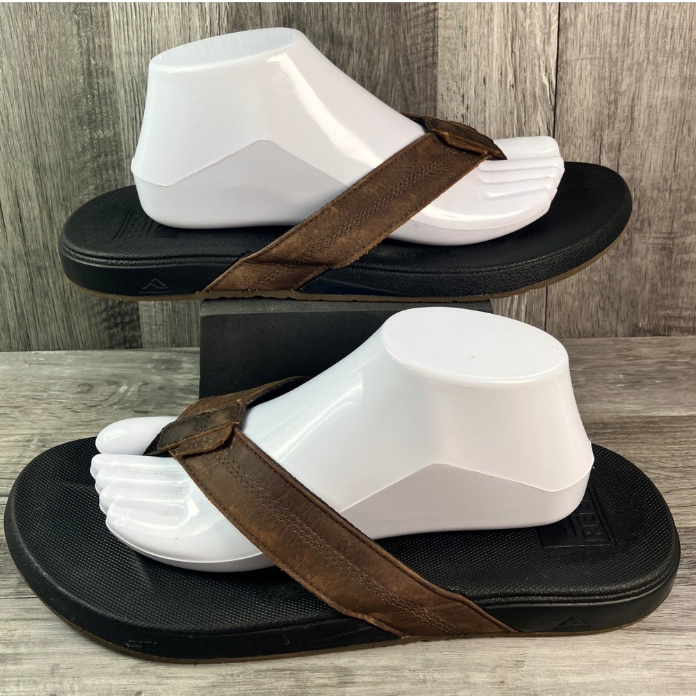 Reef Mens Cushion Lux Brown Leather Flip Flop Sandals Size 10 B-20 JHV